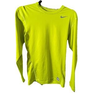 Nike Pro Combat Long Slv Dri-FIT Shirt Mens Med Neon Yellowish Green Compression